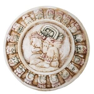 VTG Round 3D Clay Mexican Mayan Zodiac Astrological Sign Wall Plaque Decoration